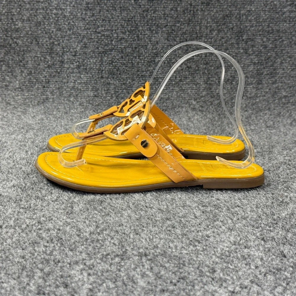 Tory Burch Miller Sandals Womens 6.5 Lemon Yellow Patent Leather Thong Flip Flop